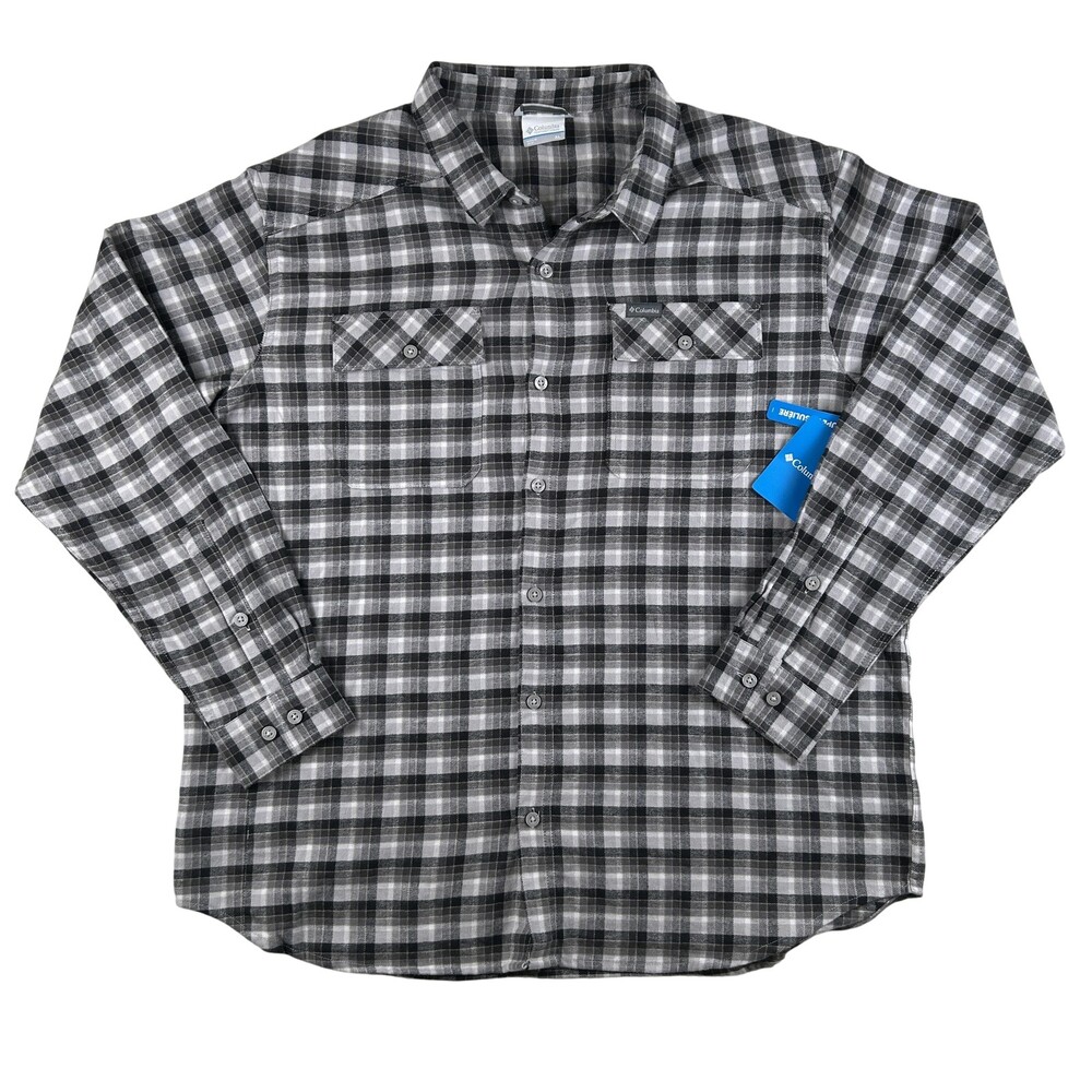 Columbia Shirt Mens XL Gray Plaid Long Sleeve Button Up Flannel Stretch Casual